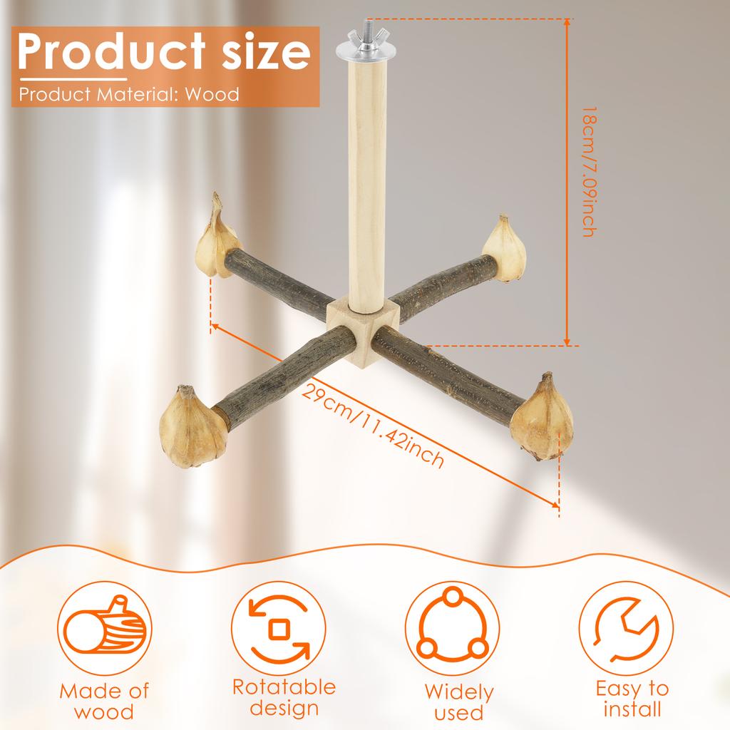 Bird Stand Perch Toy Wooden Parrot Chew Toys 360° Cross Rotatable Parrot Exercise Standing Perch Hanging Bird Cage Accessories