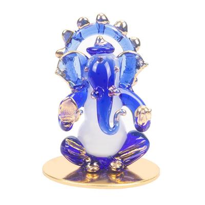 God Ganesh Sitting Statue (Murti) Idol Showpiece Handmade of Crystal Glass for Worship, Decoration, Car Dashboard, Gift