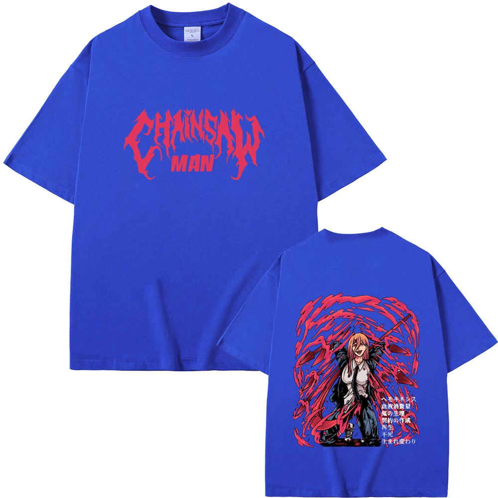 Anime Chainsaw Man Power Double Sided Printed T-shirt Summer Men's Women's Fashion Casual Oversized Streetwear Manga Lovers Gift