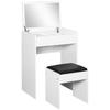 Tocador de Maquillaje con Espejo Plegable, Tocador de Maquillaje Moderno, con Taburete, Compartimento de Almacenamiento con 10 Secciones, MDF Blanco, 60.2 x 40.2 x 79cm