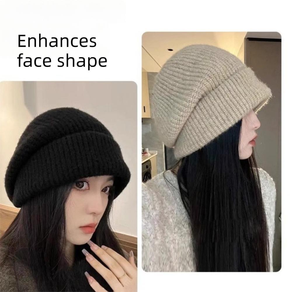 Casual Big Head Winter Hat Windproof Warm Beanie Hat Coldproof Elastic Knitted Pullover Cap Outdoor Sports