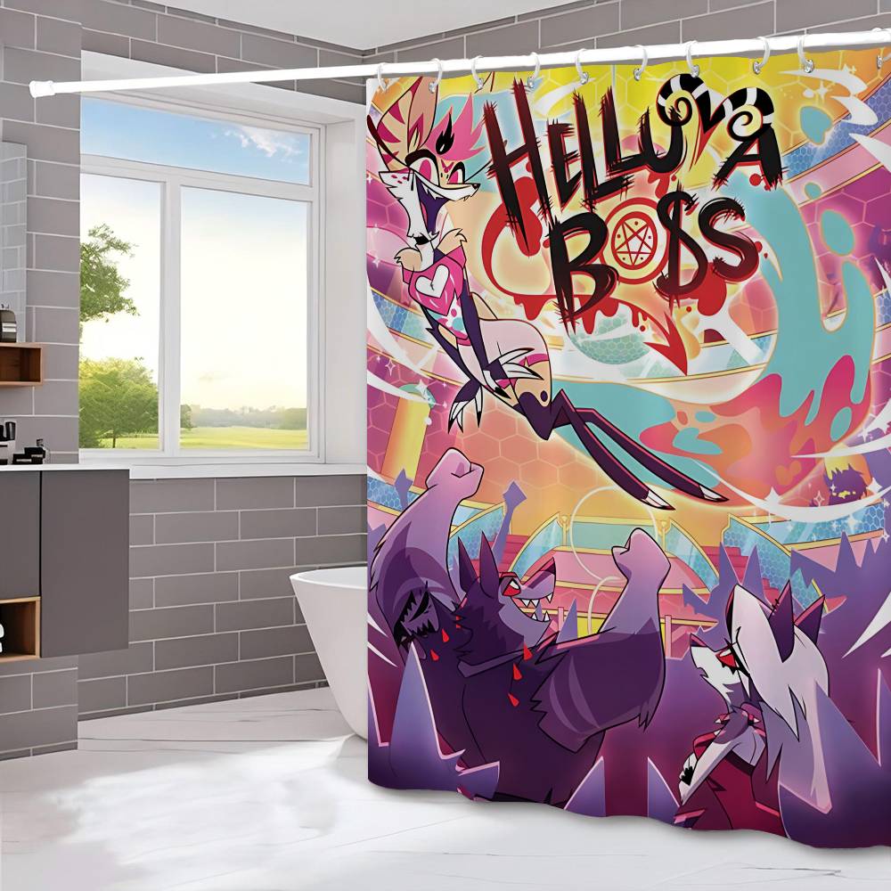 H-Helluva Boss  Funny and Creative Beach Shower Curtain Waterproof Polyester Bath Curtains for Bathroom Decorate with Hooks