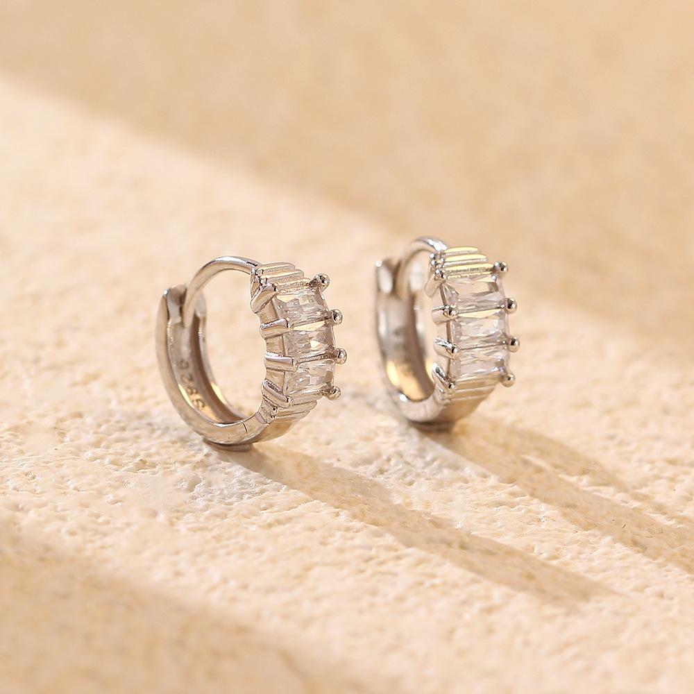 Sterling Silver Rectangle Zirconia Ear Cuff with Rhinestones for Women - Elegant Luxury Feel S925 Silver белого золота