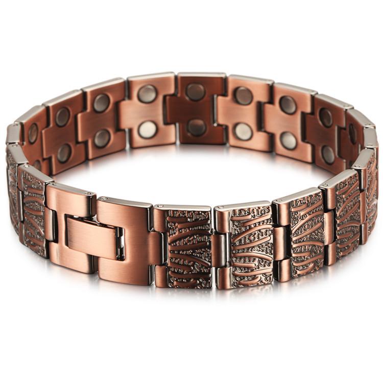 15mm Punk Red Pure Copper Health Magnetic Pain Relief Bracelet Men Therapy Double Row Magnet Dragon Pattern Chain Bangle Jewelry