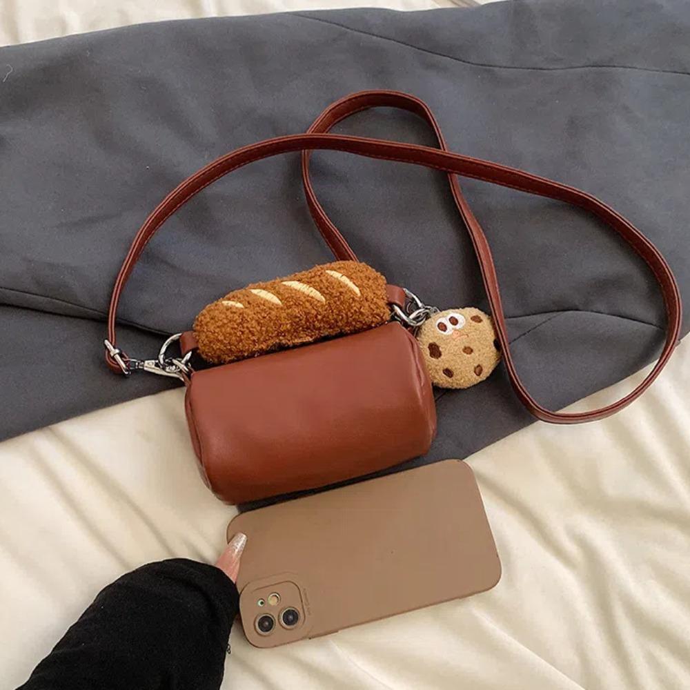 Small PU Leather Shoulder Bag Plush Cartoon Crossbody Bag Cookie Hot Dog Handbag Shopping