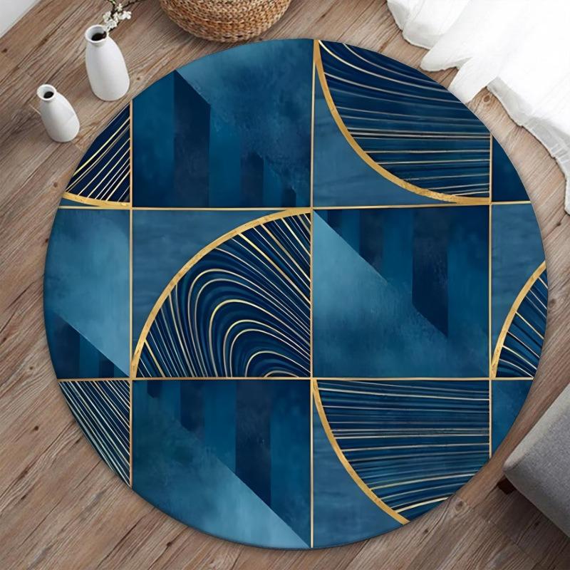 Rond Geometrisch Print Vloerkleed - Zacht Goudkleurig Vloerkleed voor Woonkamer, Slaapkamer, Moderne Woondecoratie, Stijlvol Statement Stuk Diameter 100cm(39in)
