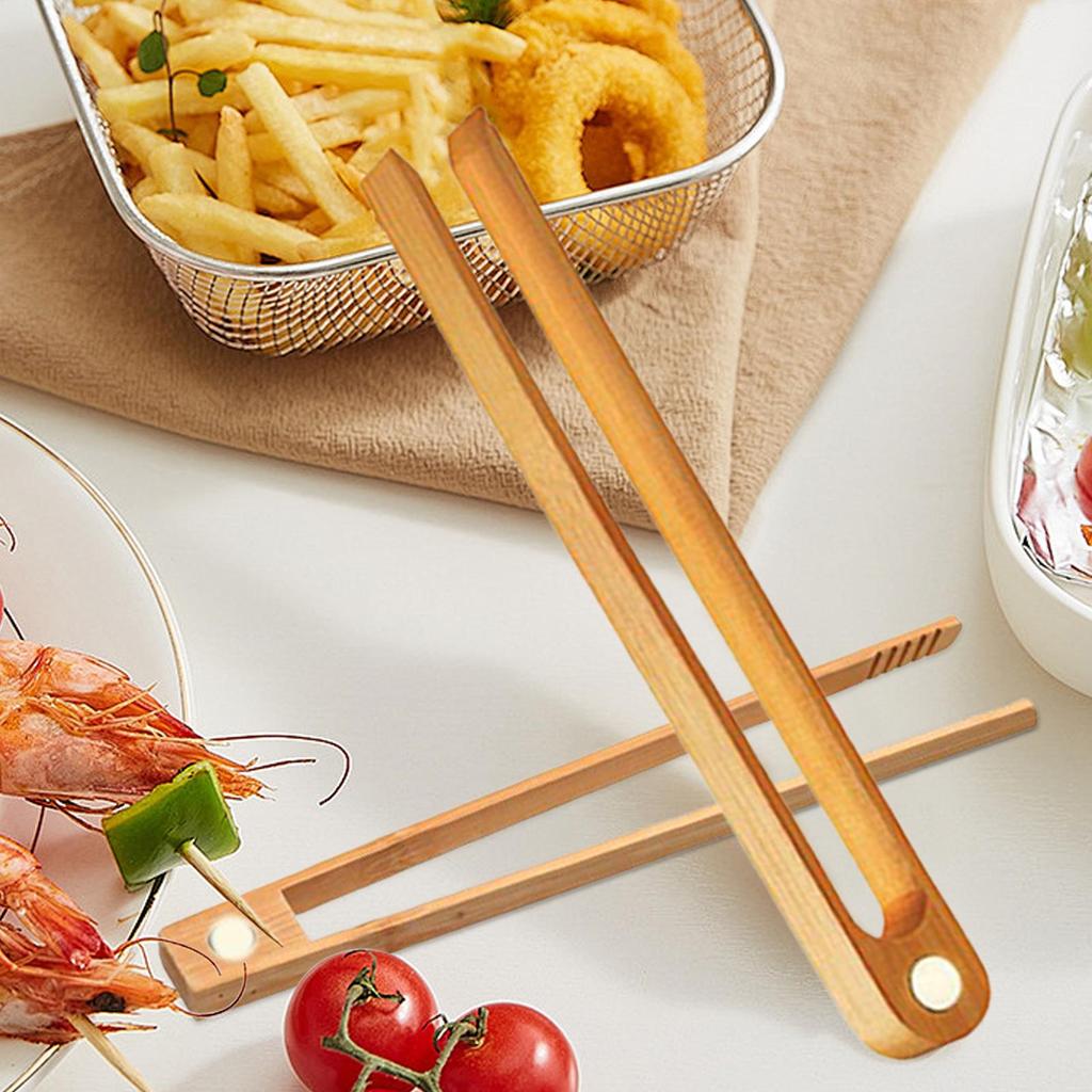 Food Tongs Kitchen Tongs for Serving with Magnets 2 Pieces Wooden Tweezers Grilling Accessories for Cooking Camping Buffet