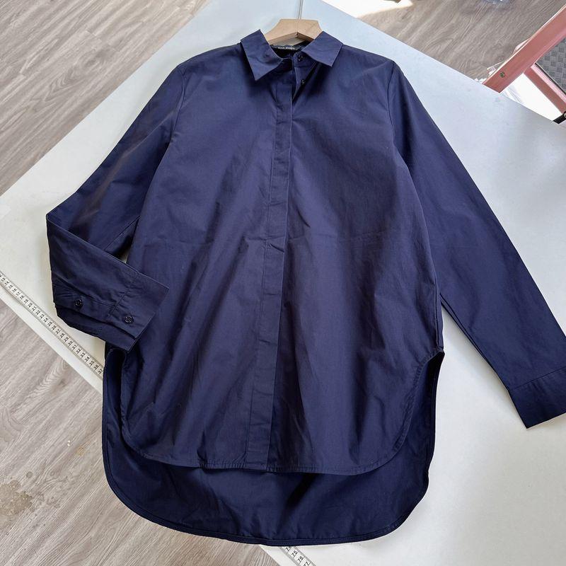 

Missing Style! Spring Summer Style Slimming Profile Cotton Shirt High Count Cotton Loose Minimalist Hong Kong Style Lining Shirts Women Dark blue Shirt M