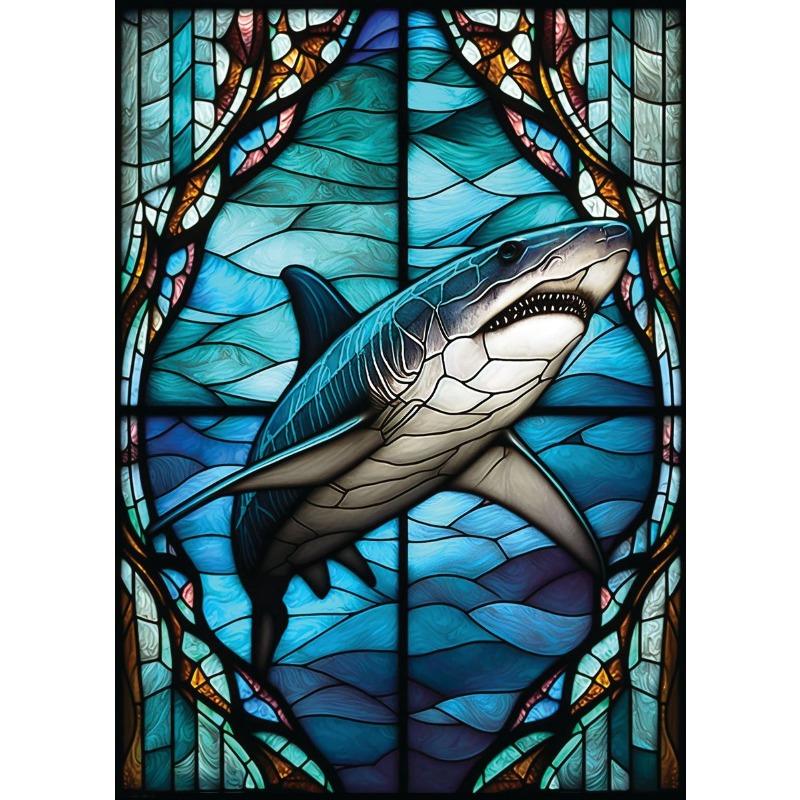 Abstract Sealife Stained Glass Pattern Art Poster Prints Canvas Painting Seahorse Manta Ray Whale Shark Dolphin Home Decor