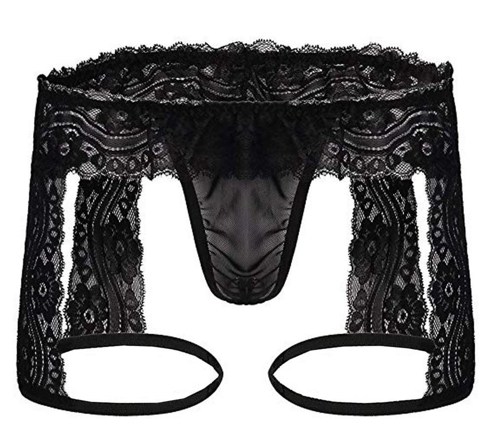 Men's Sexy Lace Jockstrap Boxer Briefs with Straps 1862