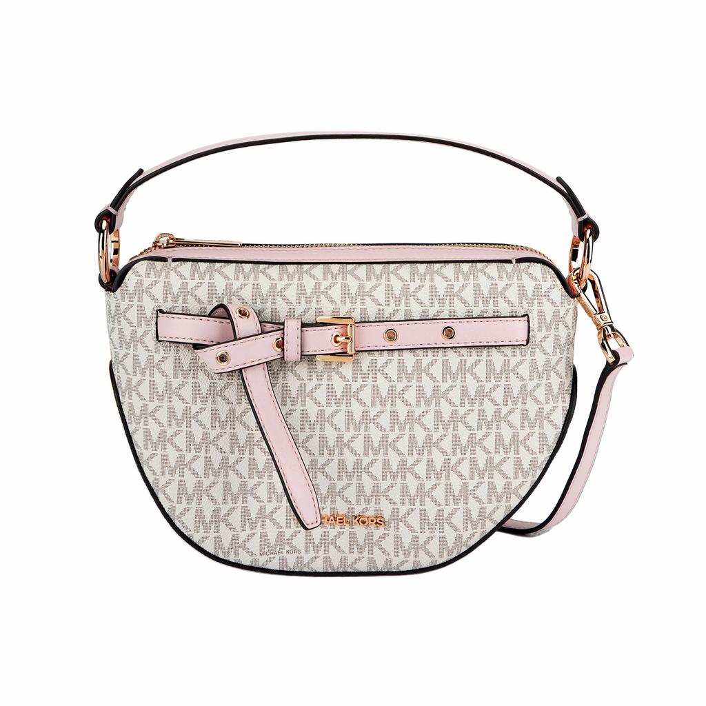 Michael Kors MK Emilia Monogram Heart Leather Shoulder Crossbody Bag Women Bags Pink Vanilla-White 35S1GU5C6B-640
