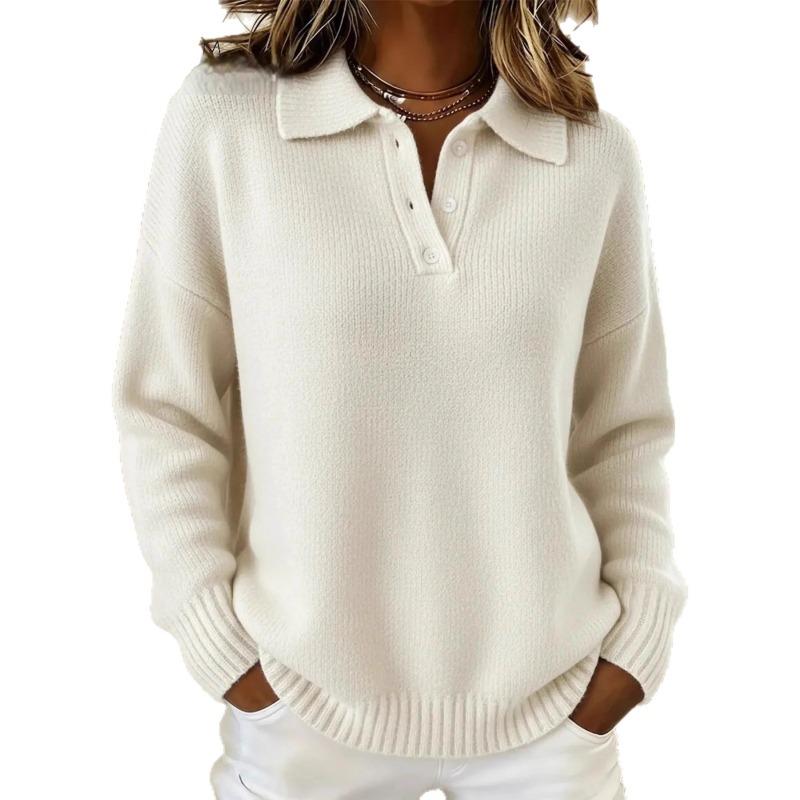 New Autumn and Winter Loose and Lazy Style Soft and Waxy Women's Lapel Long-sleeved Button Sweater