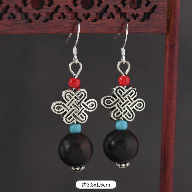 Original Zen Sandalwood Earrings, Retro Literary and Medium Earrings, High-end S925 Silver Hook Earrings for Women