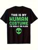 Men'S Funny Alien Costume T-Shirt | This Is My Human Costume Slogan with Black & Green Alien Print