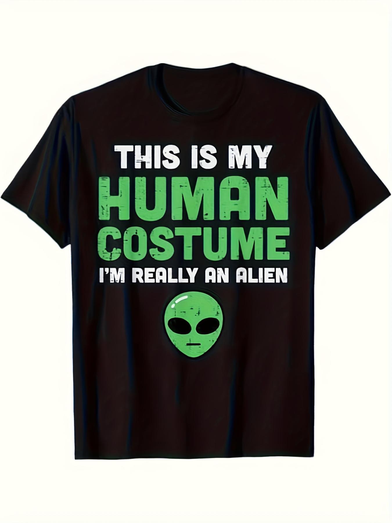 Men S Funny Alien Costume T-Shirt | This Is My Human Costume Slogan with Black & Green Alien Print M