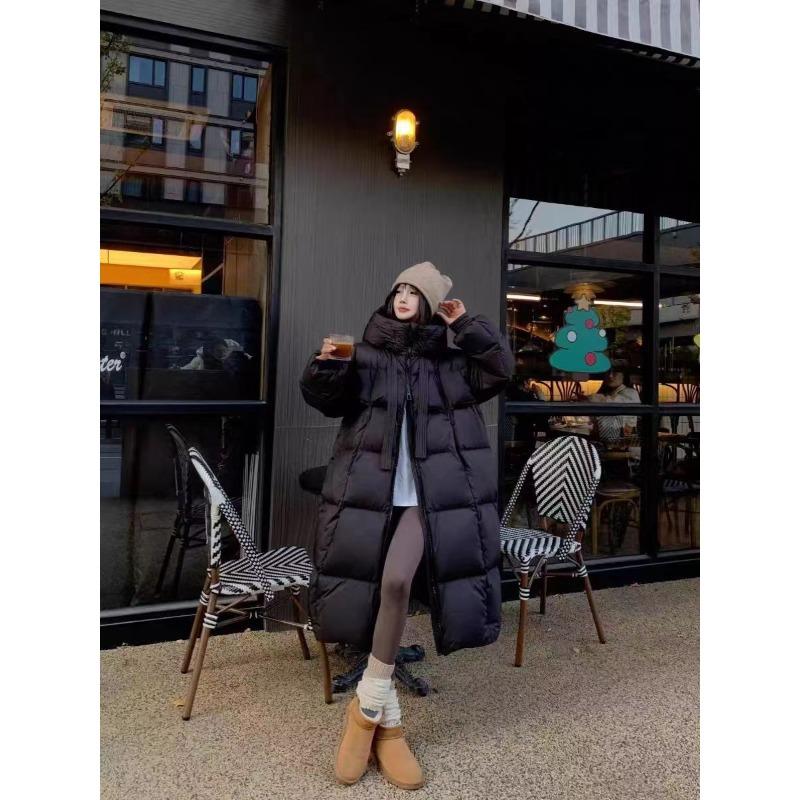 

Большое стеганое утолщенное осенне-зимнее новое свободное пуховое хлопковое пальто женское плюс длинное до колена хлопковое пальто S чёрный