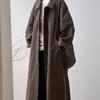 Women's Korean-Style Dark Brown Lapel Trench Coat - Autumn 2025, Loose Fit, Elegant, Long-Length