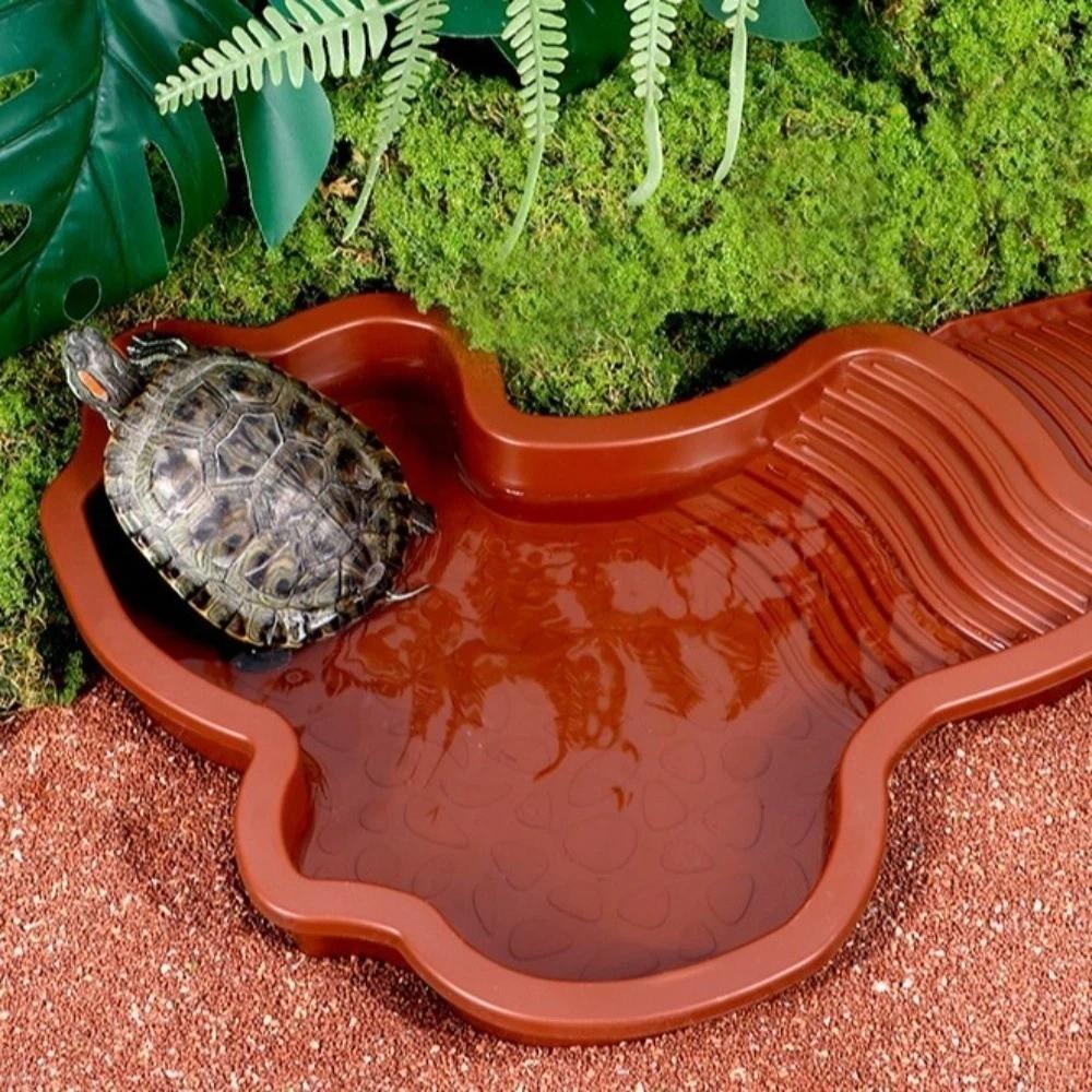 Anti-Slip Base Turtle Soaking Tub with Ramp Turtle Water Pool Reptiles Water Dish  for Small Pet