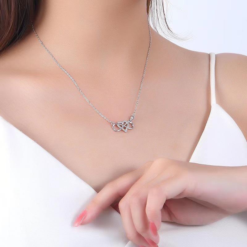 Elegant Ribbon Heart & 8-Shaped Infinity Necklace for Women - Mobius Collarbone Chain