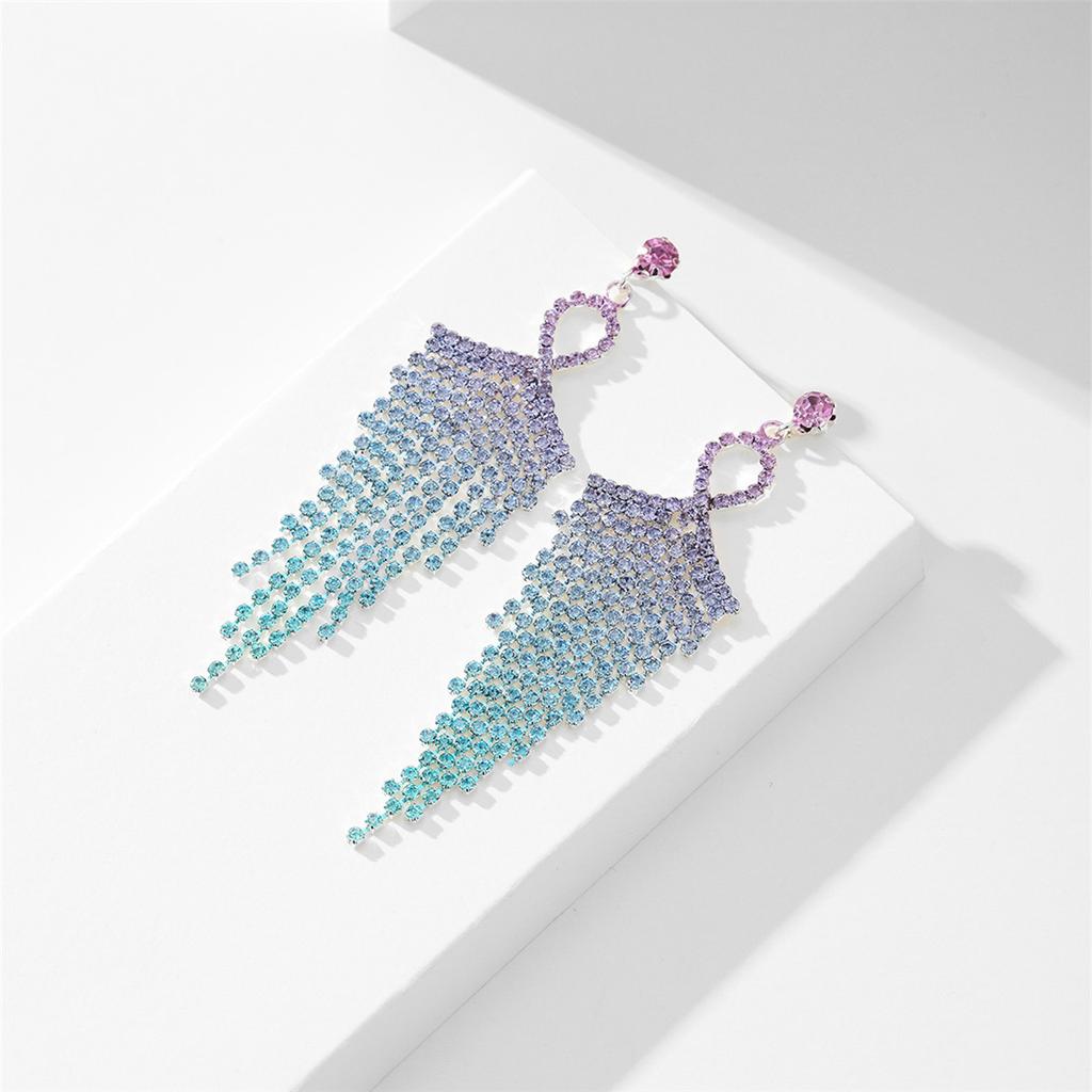 Cercei lungi cu ciucuri plini de culoare gradient Cercei cu strasuri premium Feeling Cercei dama 1 pereche