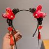 Red Flower Tassel Hairband Pigtail Wig Chinese Style Hair Hoop Fashion Hanfu Wig Headband  Children