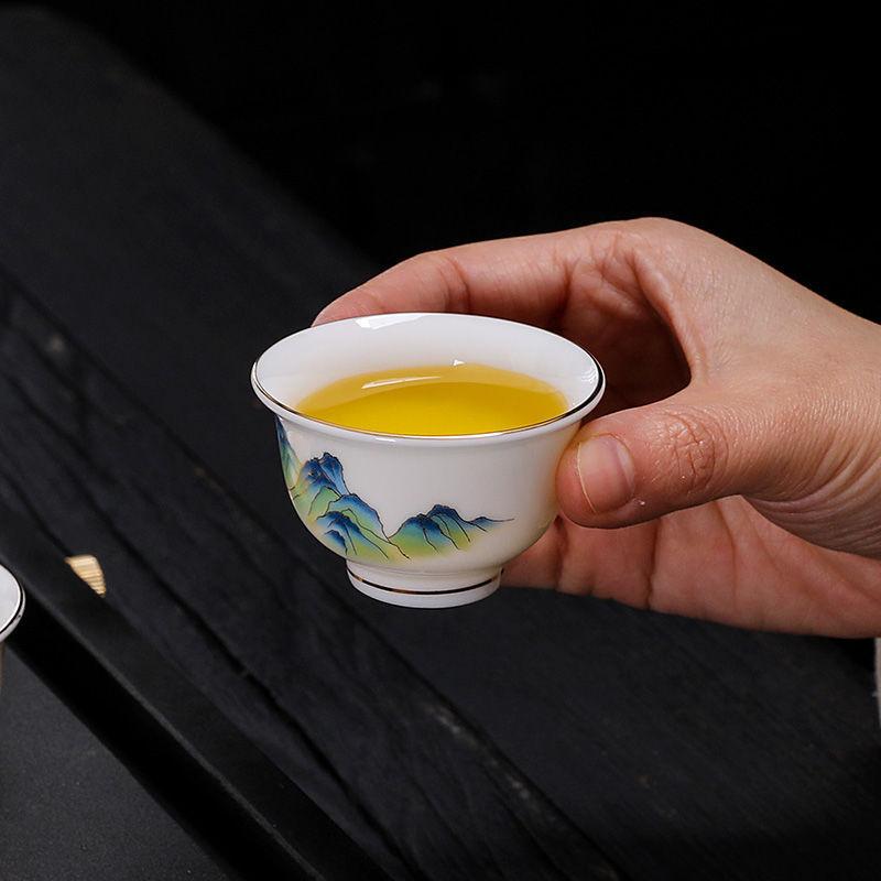 Suet jade teacup white porcelain tea drinking small cup ceramic single cup tea tasting cup 1 pack Dehua hospitality new Chinese style