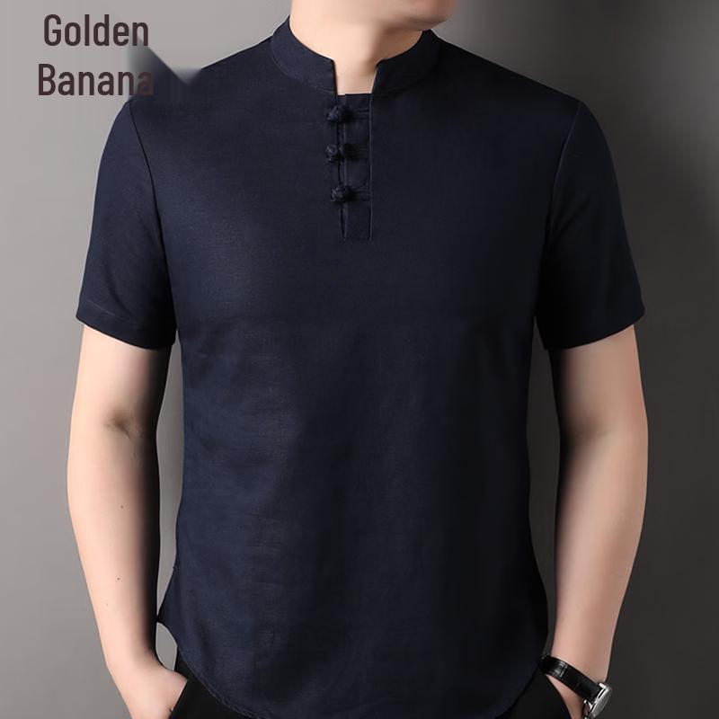 Men s 2026 Summer Chinese Style Linen Cotton Short Sleeve T-Shirt XL