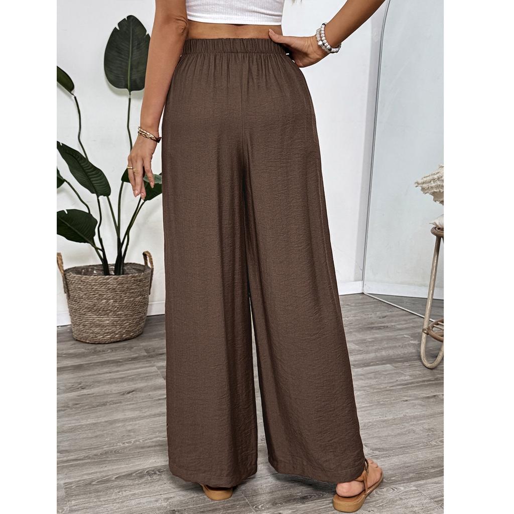 Women's Casual Loose Solid Color Elastic Waist Wide Leg Pants Straight Leg Pants