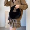 Faux Furs Shoulder Bag with Tie Zipper Casual Shoulder Bag Half Moon Purse Bag