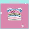 Adorable Colorful Striped Cat Ear Knitted Beanie Hat For Women Warm And Stylish For Fall And Winter