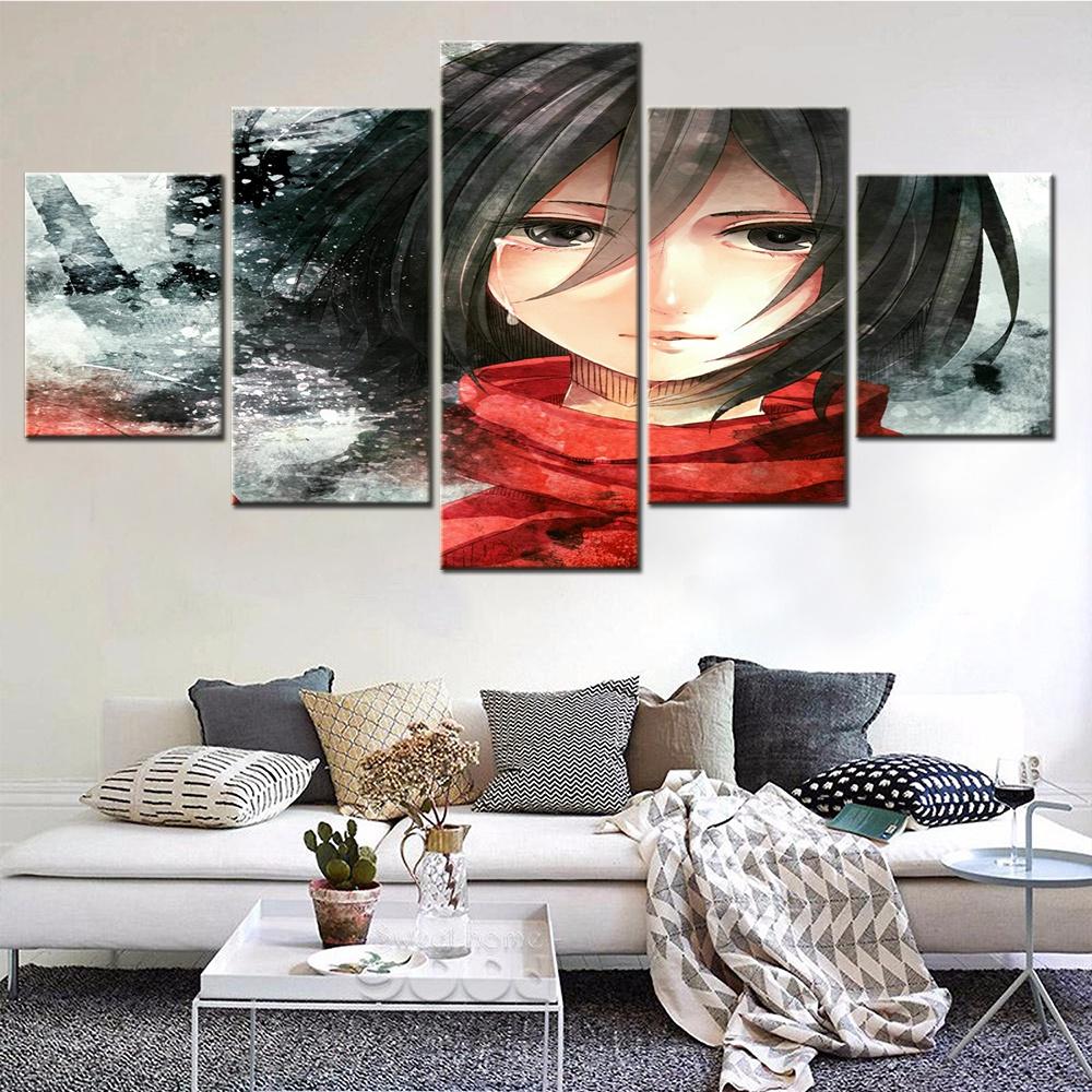 5 Pieces Canvas Wall Art Poster Painting Anime Cartoon Attack On Titan Wallpaper Picture Print Home Decor Living Room Kid's Gift