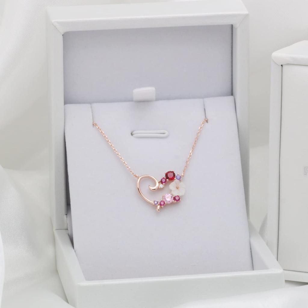 Cherry Blossom Love Heart Přívěsek Jewelry Pink 925 5A Přírodní hypoalergenní dárek k narozeninám [Z.Angie] náhrdelník, dámský náhrdelník, doplněk, zlato,