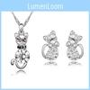 Crystal Cat 3pcs Shaped Necklace Earrings Jewelry Set  Gift Teen Girls Women For