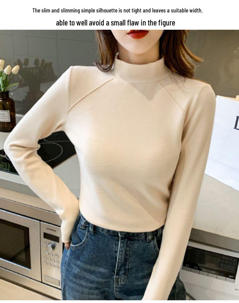 2025 Autumn/Winter Women's German Velvet Thermal Double-Sided Fleece Turtleneck Base Layer Top