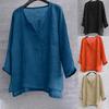 Men Casual Summer Solid Color Long Sleeve V Neck Slitting Hem Loose T-shirt Top