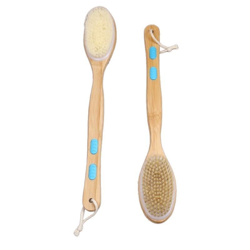 Bath Brush Exfoliating Dualside Long Handle With Pig Bristle For Skin Softening
