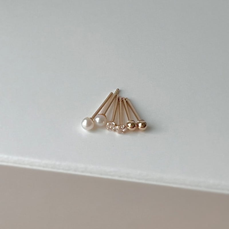 Taupe [Exclusiv] Set Mini Cercei Aur 14k - Bilă 2mm, Cubic, Cercei Perlă de Apă Dulce