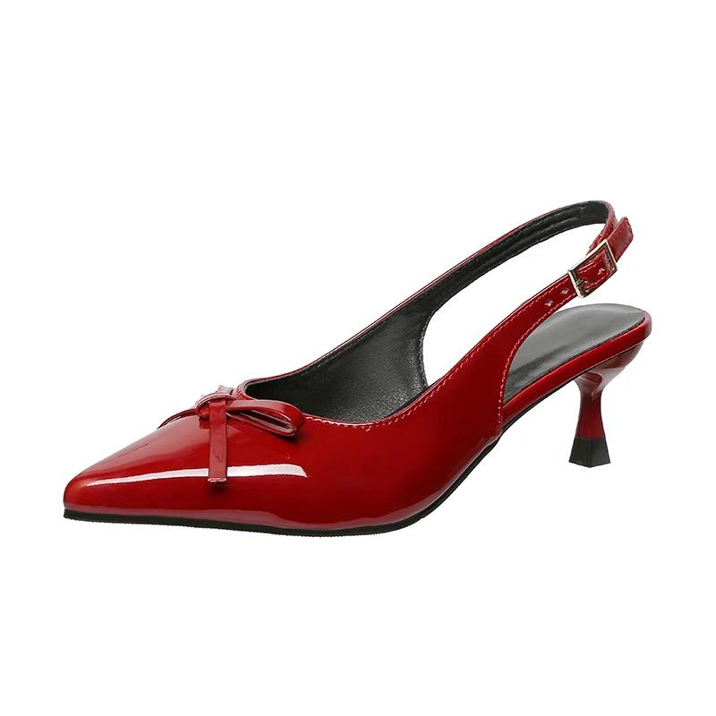 Fashion 2025 Fashion Buckle Straps Women's Closed Toe Sandals Bow Tie Thin Heels Outdoor Dress Pointed Toe Shoes for Daily Wear Sandals