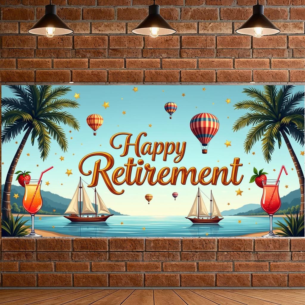 Happy Retirement Banner Balloons Retirement Theme Party Celebration Decoration Backdrop Photography Background Prop Wall Poster