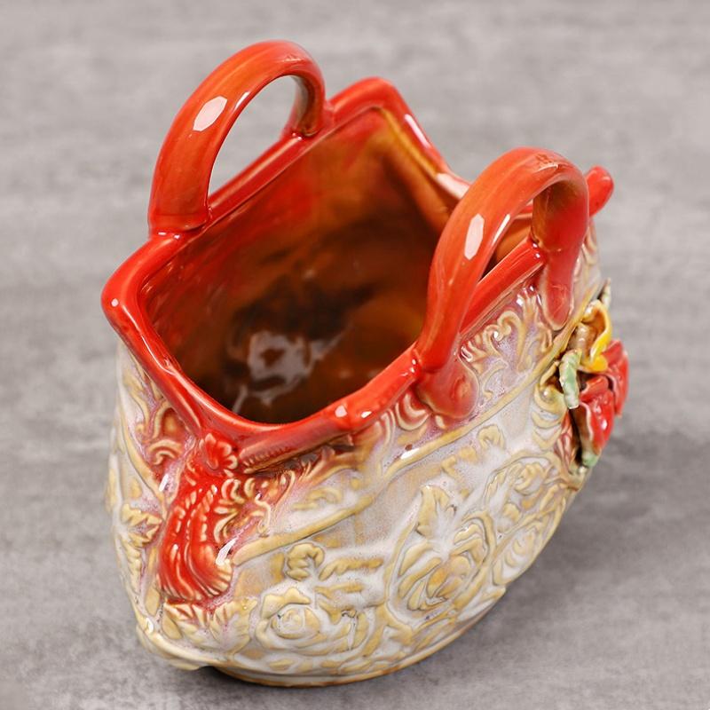 Seramik Vazo Çizgi Film El Çantası Kabartmalı Çiçek Vazo Çiçek Aranjmanı Aksesuarları Seramik El Sanatları Ev Dekorasyonu