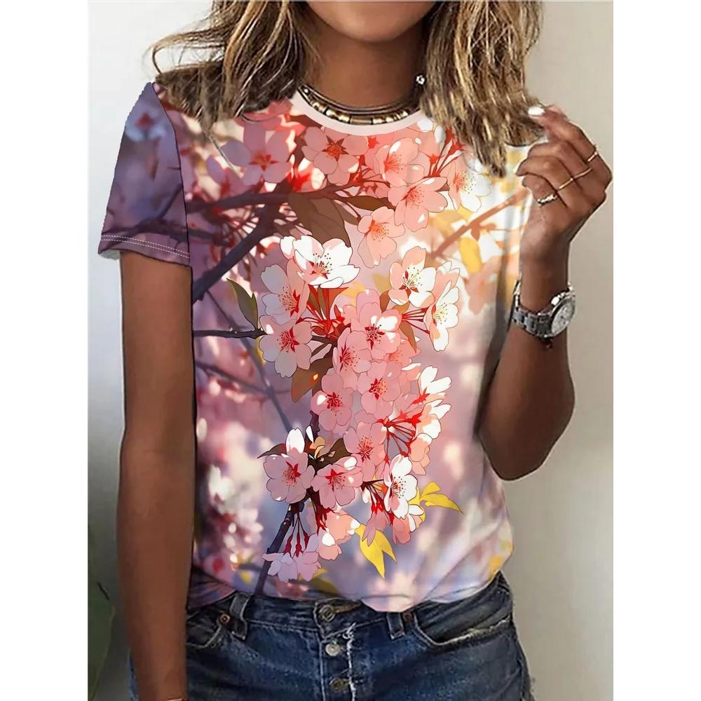 Daily Comfort Versatile Flower Print Women's Top Short Sleeve Fashion Loose T-Shirts Women’s
