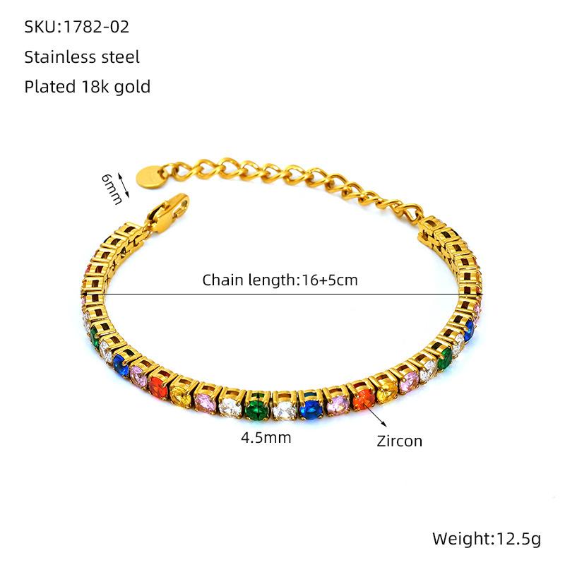 Colored Zircon Tennis Bracelet, Full Zircon Statement Chain, Light Luxury Women's Fashion Jewelry,