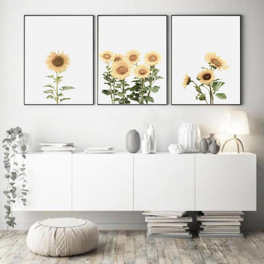 Sonnenblumen Wandkunst Leinwandmalerei Gelbe Blütenblätter Kunst Nordische Poster und Drucke Aquarell Wandbilder für Wohnzimmerdekor