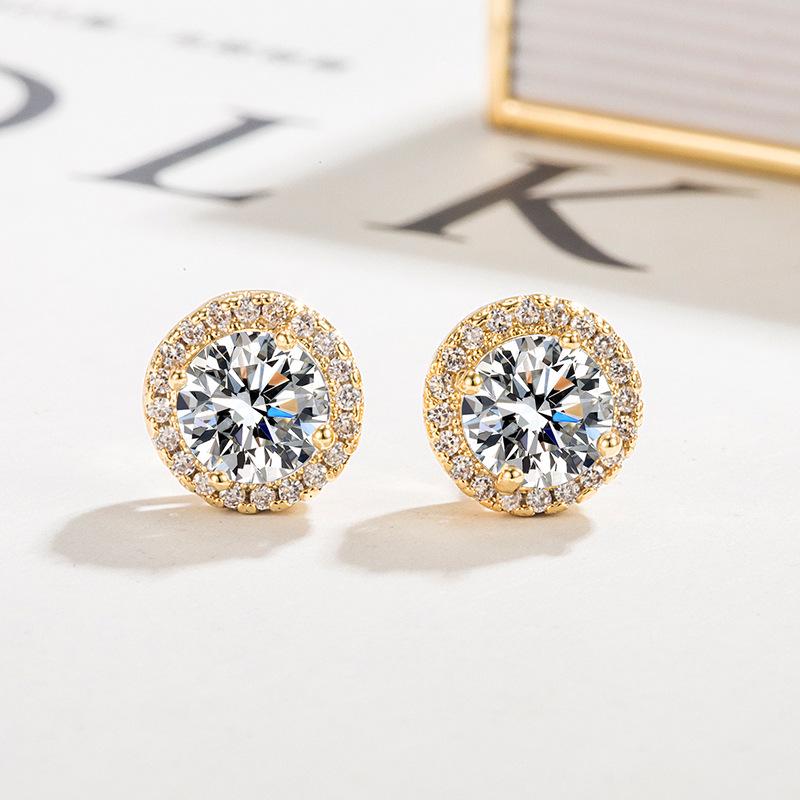 European Vintage Zircon Geometric Gold Stud Earrings