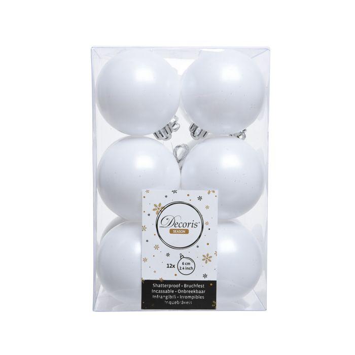 Boules De Noël - Alpine - Lot De 12 - Plastique - Diamètre 6 Cm - Blanc Hiver