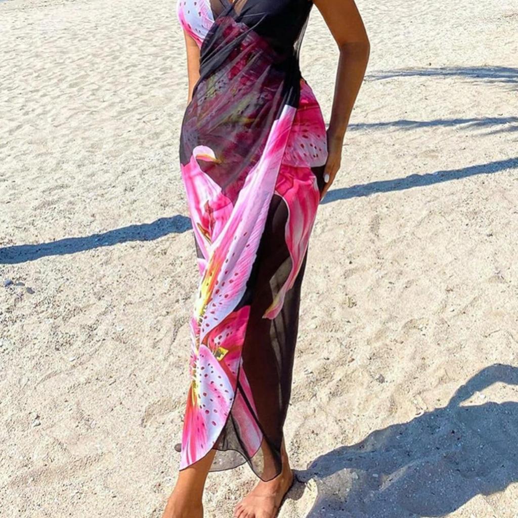 Women's Floral Print Cape and Bikini Beach Dress - Versatile Wear Options
