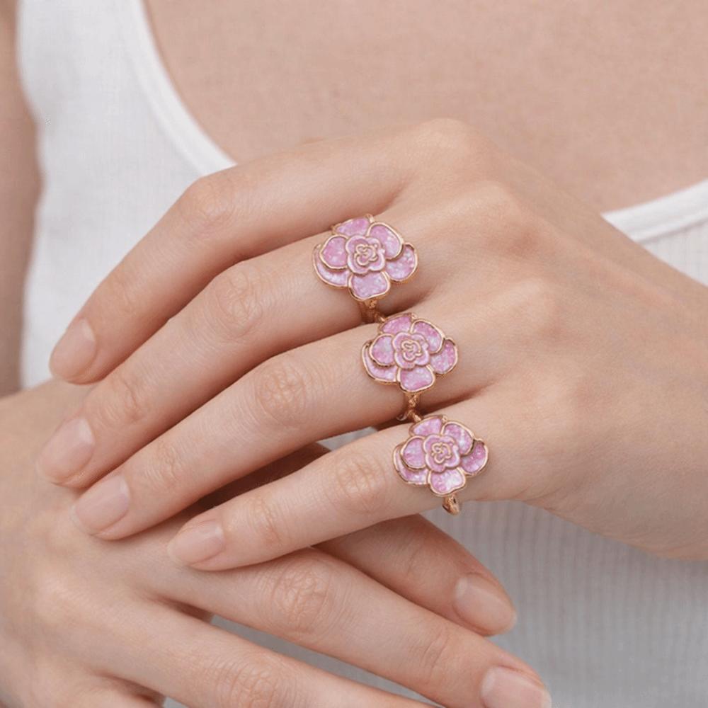 Dripping Oil Flower Ring Camellia Flower French Irregular Ring Retro Enamel Finger Ring Wedding