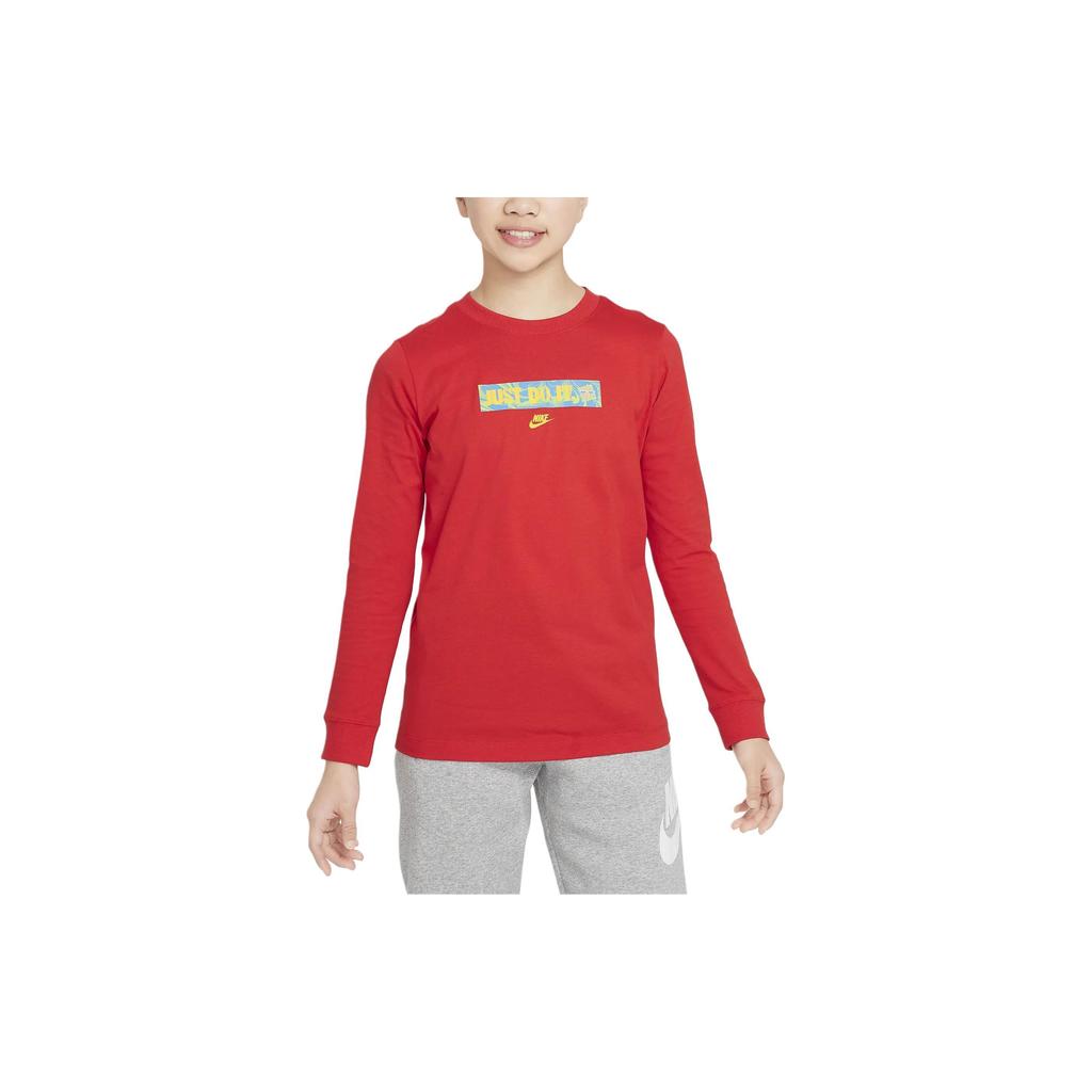 Nike Long-Sleeve T-Shirt With Letter Print Kids Tops Red FN9636-657