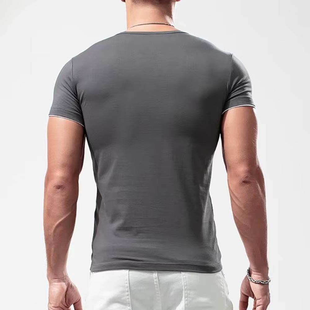 Men's Summer Casual Slim V-neck Cotton Short Sleeve T-Shirt Hundred Hawaii Men's Clothing Tops