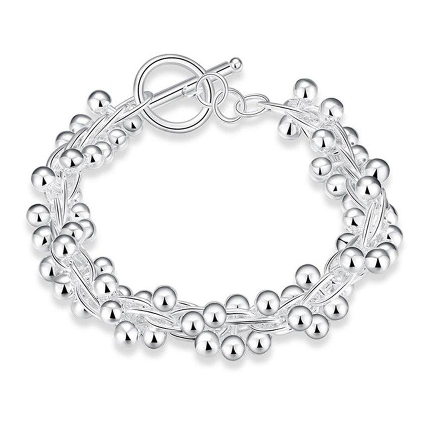 Bracelet de perles de raisin lisses, bijoux fantaisie en argent 925